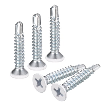 Uxcell Vis Blanches #8 x 1 Pouces, Vis Auto-Perçantes, Lot de 50, Tête Plate, Vis Phillips pour Tôle, Vis Bois vers Métal