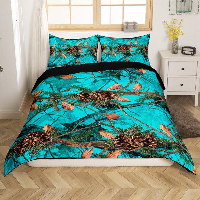 Erosebridal Housse de Couette Botanique Rustique Simple, Housse de Couette Arbre de Ferme Simple, Bleu, Réversible 2 Pcs (Sans Couette)