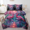 thumbnail image 1 of YST Ensemble de Literie Flamant Rose Rose Rêvant Jungle, Animal de la Forêt Format Double 7 Pcs Lit en Sac, 1 of 4