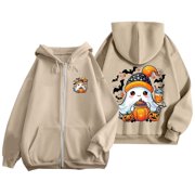 Lined Full Zip Hooded Sweatshirt Soft Warm Winter Pullover Jacket Cozy Oversized Woman Sweat Shirt Knitted Hoodie Sweater for Women Soft Jackets Women Hoodie Zipper Sweatshirt Brown XL