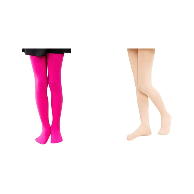 2 Pack(Pink 1PCS & Hot Pink 1PCS) Multipack Leggings Pantihose Stretchy Basic Full Length Ballet Dance Pants Pantyhose for Spring Summer Stocking
