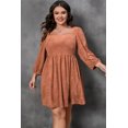 thumbnail image 4 of FOLUNSI Chestnut Suede Mini Dress, Square Neck, Plus Size - Stylish Fit, 4 of 8