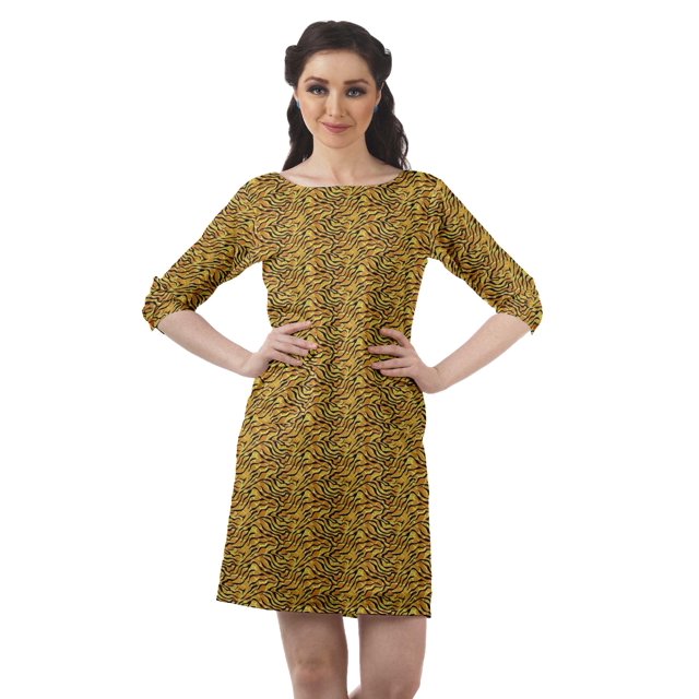 Moomaya Robe d'Été pour Femmes à Manches 3/4, Robe Droite Décontractée avec Poches