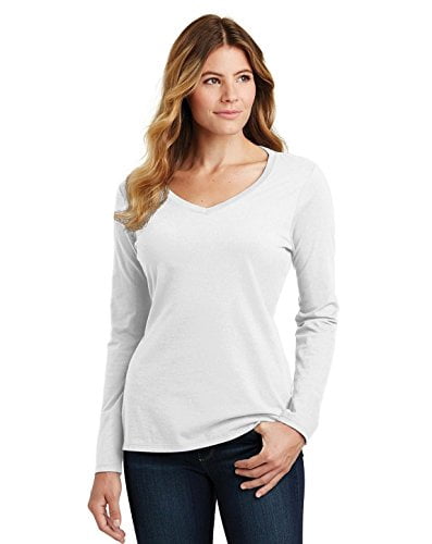 Port 1135621 Ladies Long Sleeve Fan Favorite V-Neck Tee, White - 2XL