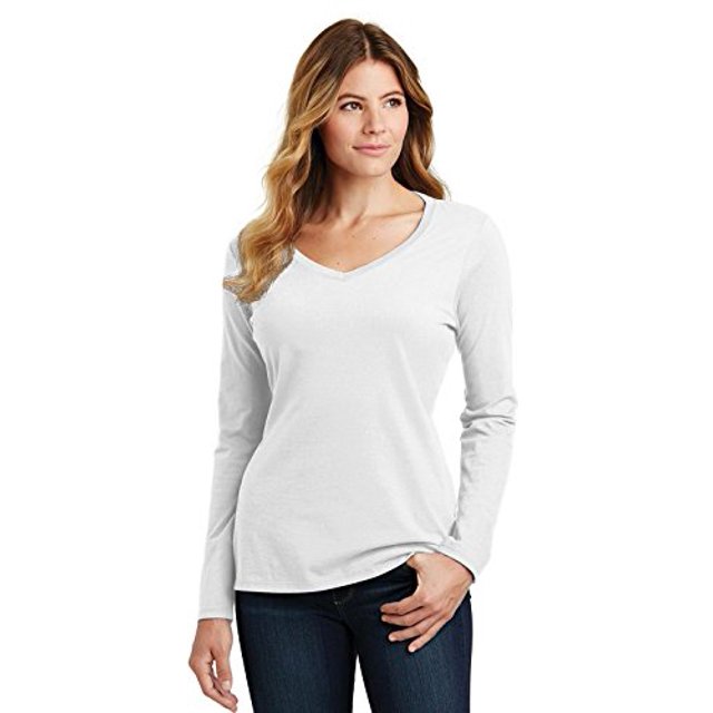 Port & Company ® Ladies Long Sleeve Fan Favorite V-Neck Tee. Lpc450vls L White