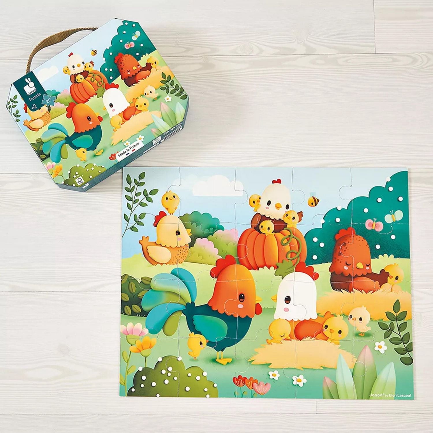 Janod - Puzzle - Welcome to the Farmyard - 20 Pieces - Size 50 x 40 cm - Early-Learning - Fine Motor Skills - For Children From 3 Years + - Multilingual - J03328