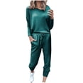 thumbnail image 1 of Mrat Linen Outfits for Women 2 Piece Set 2 Piece Jogging Sets Solid Polyester Long Sleeve Sweatsuits Sets Two Piece Track Suits Drawstring High Waist Pants Set Comfy Outfits N-Mint Green M, 1 of 5