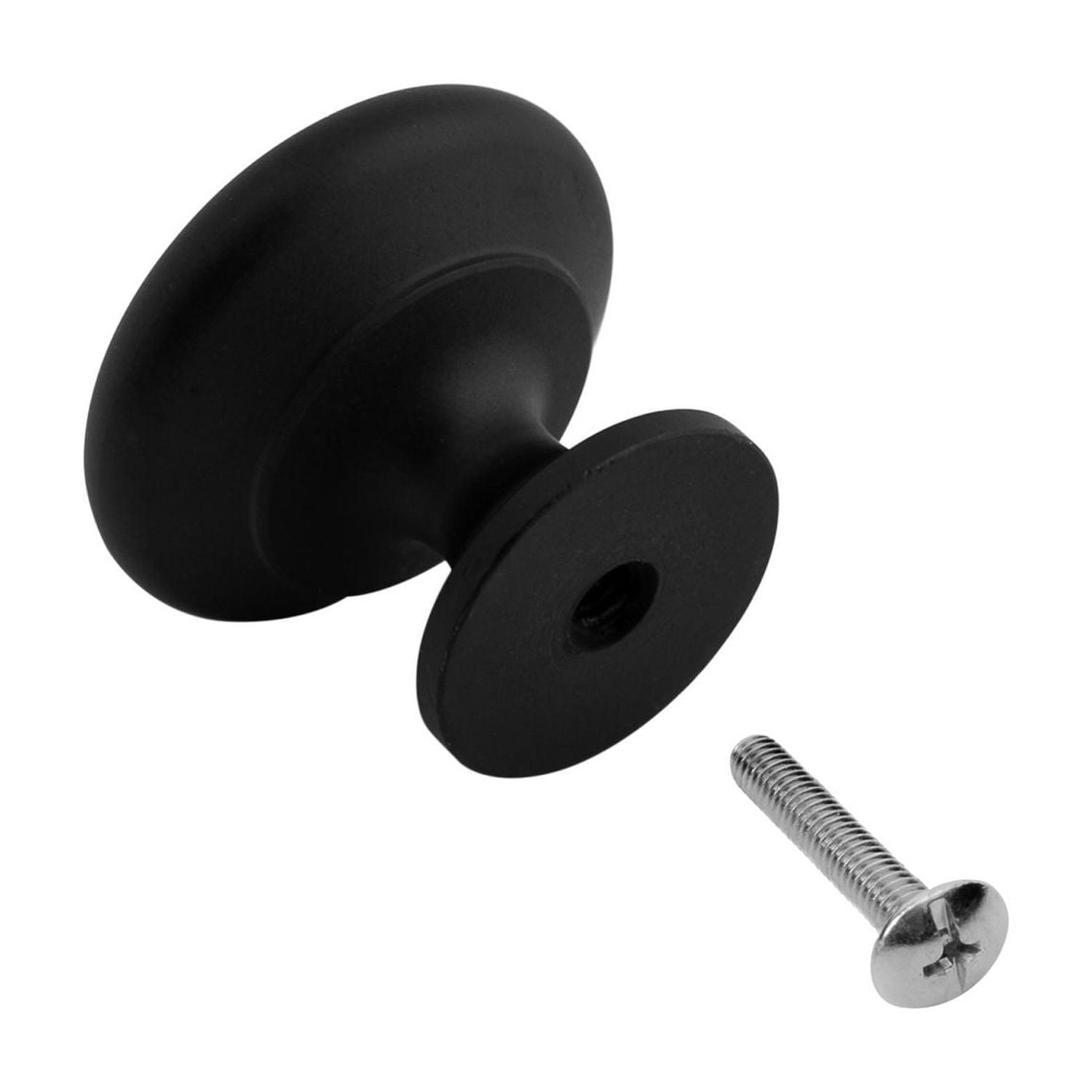 Era Simple Round Metal Knob, Matte Black, Knobs w/Screws for Kitchen Drawer Cabinet Door 2-Pack