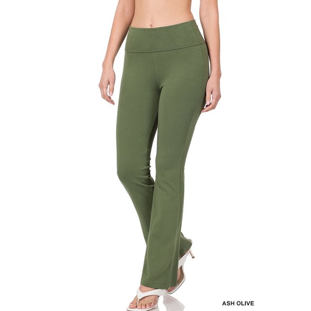 CHUANK Womens & Plus Stretch Cotton Fold-Over High Waist Bootcut Workout Flared Yoga Pants