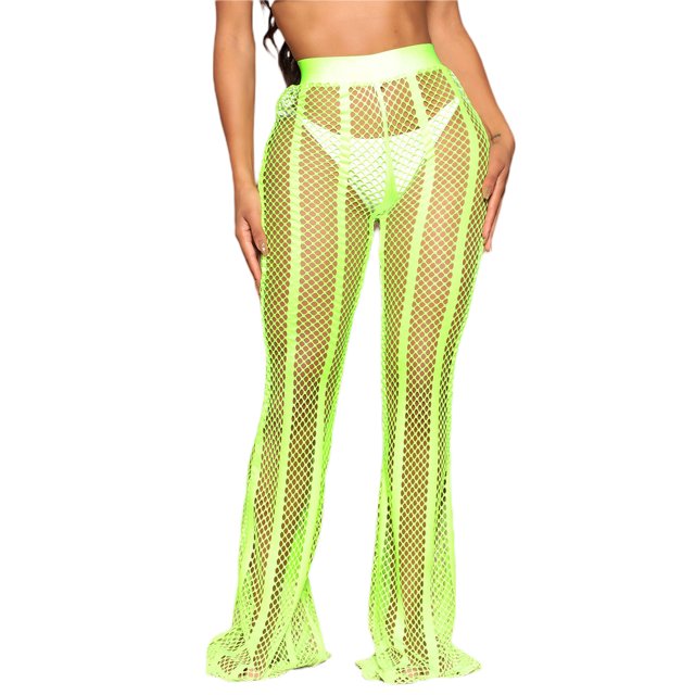 Kmbangi Femmes Évider Mesh Beach Pants Voir à Travers Fishnet Cover-up Pantalon Bikini Bas Rave Beachwear