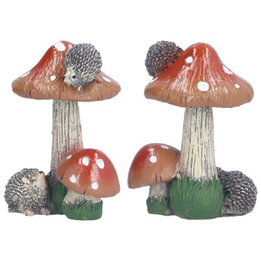 Garden Decor,2Pcs Hedgehog Mushroom Ornament Animal Statue Miniature Mushroom Figurine Meticulously Designed