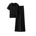 thumbnail image 1 of Ensembles Assortis de Détente pour Femmes, T-Shirts à Manches Courtes à Col Rond, Pantalons Amples à Jambes Larges, Pyjamas, Ensembles de PJs, Vêtements d'Été pour Femmes, 1 of 4