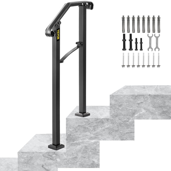 VEVOR Handrail Stair Railing Handrails Arch #1 Fits 1 or 2 Steps Matte Black Stair Rail Wrought Iron Handrail with Installation Kit Hand Rails for Outdoor Steps