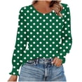 thumbnail image 1 of HAiming Chemises à Pois pour Femmes Décontractées à Col Rond Hauts à Volants Plissés Blouse Basique Chic T-Shirts de Travail, 1 of 6