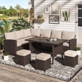 thumbnail image 2 of AECOJOY 7 Pieces Patio Furniture Set PE Rattan Outdoor Dining Set Sectional Sofa Couch with Table Patio Conversation Set in Beige, 2 of 7