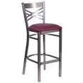 thumbnail image 1 of HERCULES Series Clear Coated ''X'' Back Metal Restaurant Barstool - Burgundy Vinyl Seat, 1 of 6