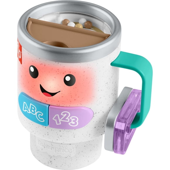 Fisher-Price Laugh & Learn Wake Up & Learn Coffee Mug Baby & Toddler Toy with Music & Lights, Brown/Green