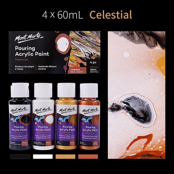 Peinture Acrylique Fluide Brillante pour Coulage, 60 Ml/tube, Ensemble de 4 Couleurs - Flamant/forêt Tropicale/céleste/cosmique