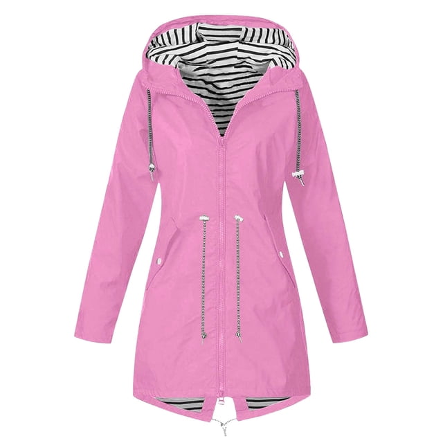 DPTALR Women Casual Solid Jacket Outdoor Plus Size Hooded Windproof Loose Coat