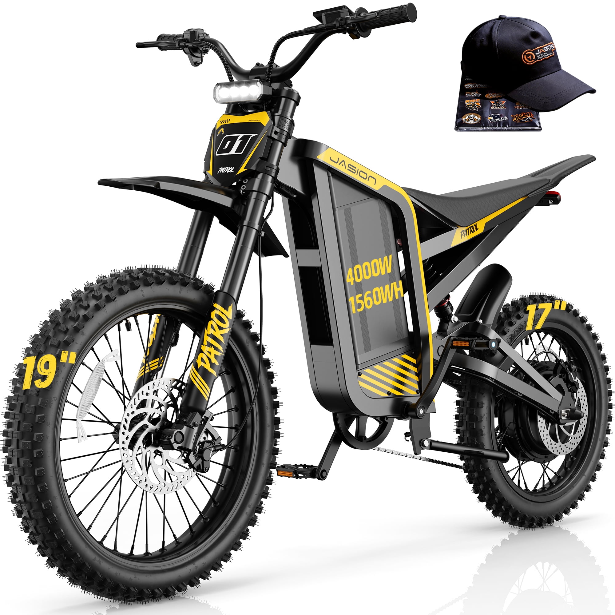 Jasion Patrol Electric Dirt Bike for Adults 19"/17", 4000 Peak Motor Ebike 52V 30AH, Fat Tire Electric Motorcycle, UL 2849