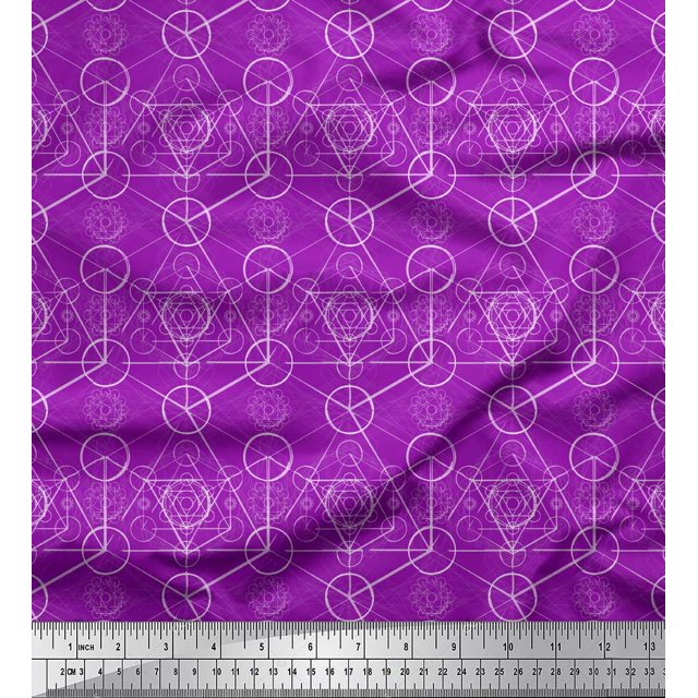 Soimoi Purple polyester Crepe Fabric Sacred Geometric Printed Craft Fabric by the Yard 52 Inch Wide