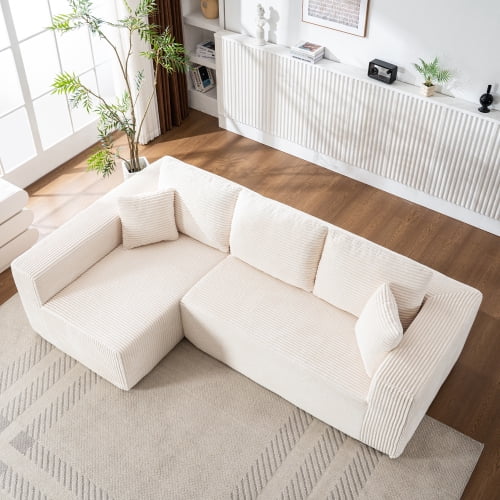 Living Room Wide Armchair Sofa, Modern Modular Recliner Sofa, L-Shaped Cloud Sofa, No Assembly Required, Corduroy Fabric, Soft and Comfortable