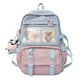 thumbnail image 1 of Women Cute Hit Color Backpack Student Canvas Knapsack with Pendant (Blue), 1 of 6