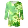 thumbnail image 5 of Diufon T-Shirts de la Saint-Patrick pour Femmes, Grande Taille, Imprimé Trèfle, Manches 3/4, Col Rond, 5 of 5