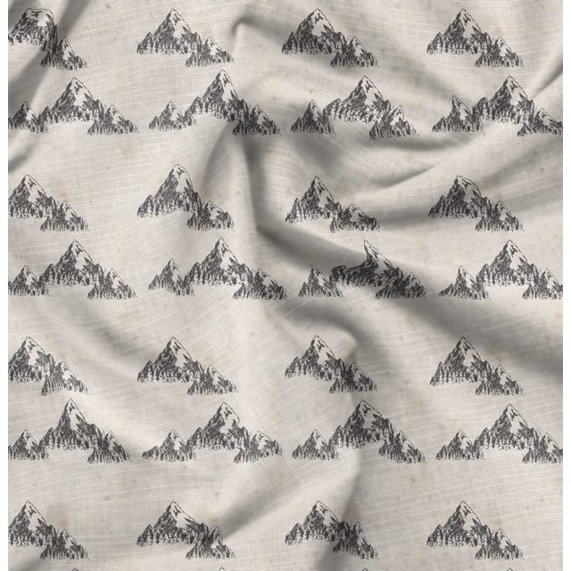 Soimoi White Modal Satin Fabric Mountain Nature Printed Fabric 1 Yard 42 Inch Wide