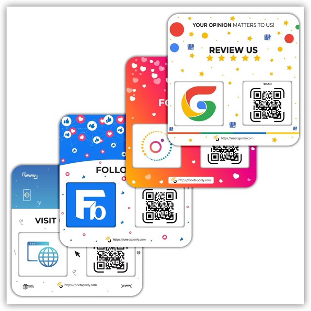 Social Review Plate -4 Pack Adhesive Instant Reviews Signs - QR Code Review plate for Business, Best Customer Feedback Stand