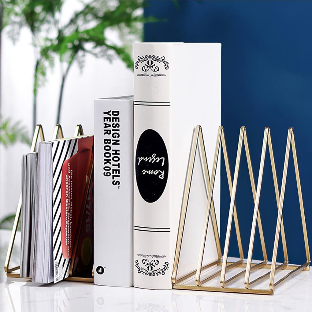 Nordic Triangle Bookend Heavy Duty Metal Book Stopper Book Stand Unique Geometric Design Book Divider for Shelves Desk Home Office Library