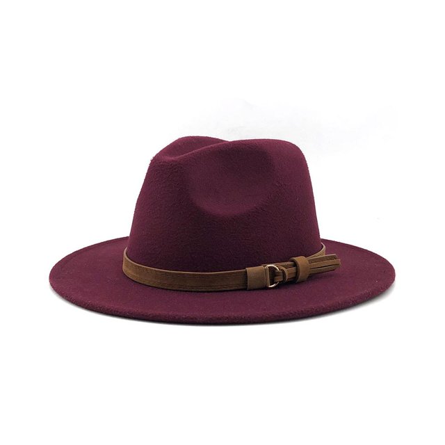 QualitChoice Woman Fedoras Hat Cap Female Comfortable Breathable Solid Color Winter Caps Wine Red 56-58cm