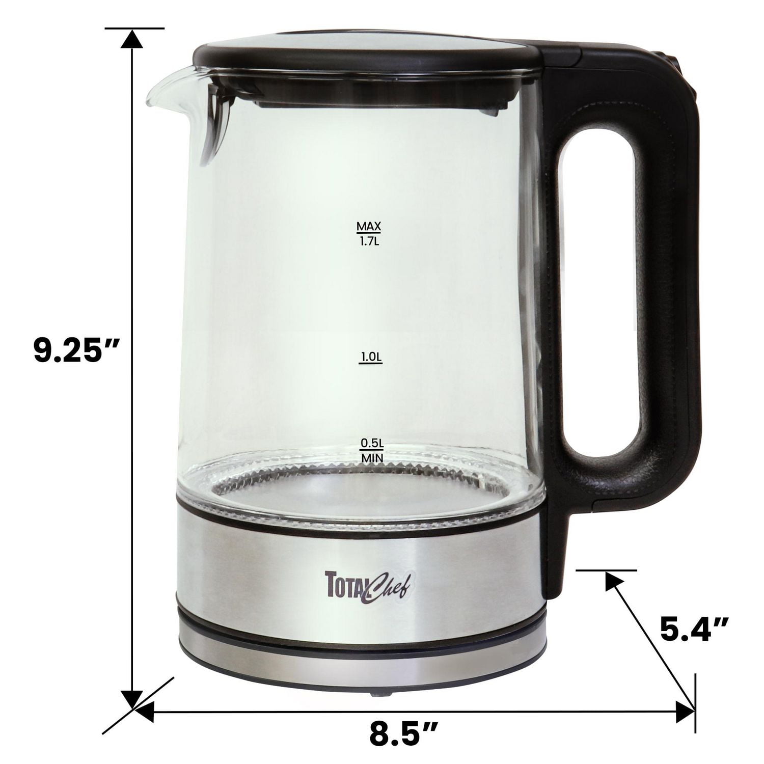 Bouilloire électrique Total Chef Bouilloire électrique Bouilloire électrique portable en verre 1,7 L avec lumière LED bleue, arrêt automatique avec couvercle Bouilloire électrique en acier inoxydable