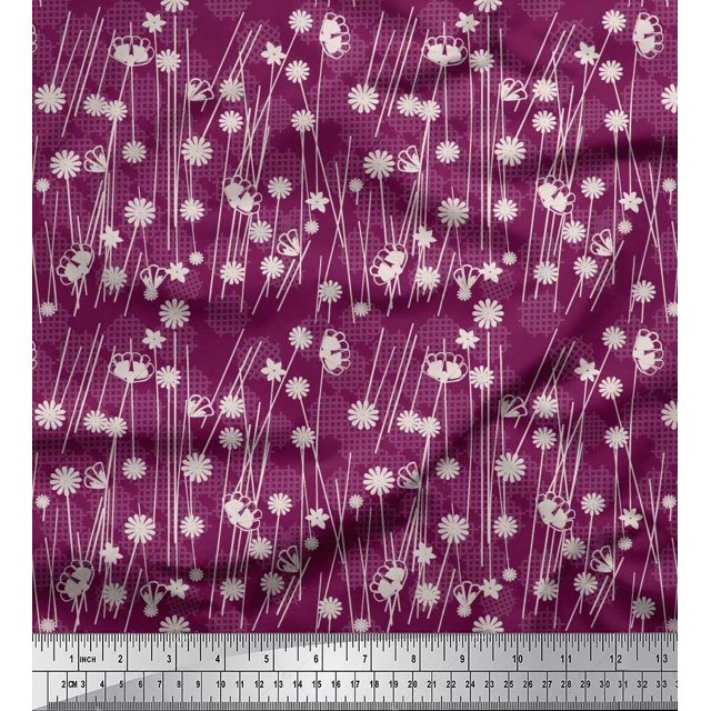Soimoi Poly Georgette Fabric Geometrical Check & Aster Floral Print Fabric by Yard 52 Inch Wide