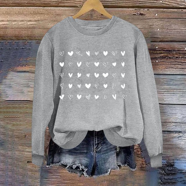 Meichang Chandails de la Saint-Valentin pour Femmes, Chandail en Molleton Graphique Cœur d'Amour, Chandails en Molleton Col Rond Décontractés à Manches Longues, Cadeaux de la Saint-Valentin, Chandail-Over, Liquidation de Printemps