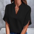 thumbnail image 2 of Ashirexll Hauts pour Femmes Tendance, Haut Décontracté Uni à Manches Courtes et Col en V, 2 of 6