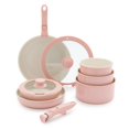 thumbnail image 1 of GreenLife 10 Piece Nonstick Pots & Pans Set Detachable Handle & Stackable Cookware Set Non Toxic PFAS-Free Skillets Induction Kitchen Pans Space Saving Serving Bowls Oven Safe Light Pink, 1 of 5