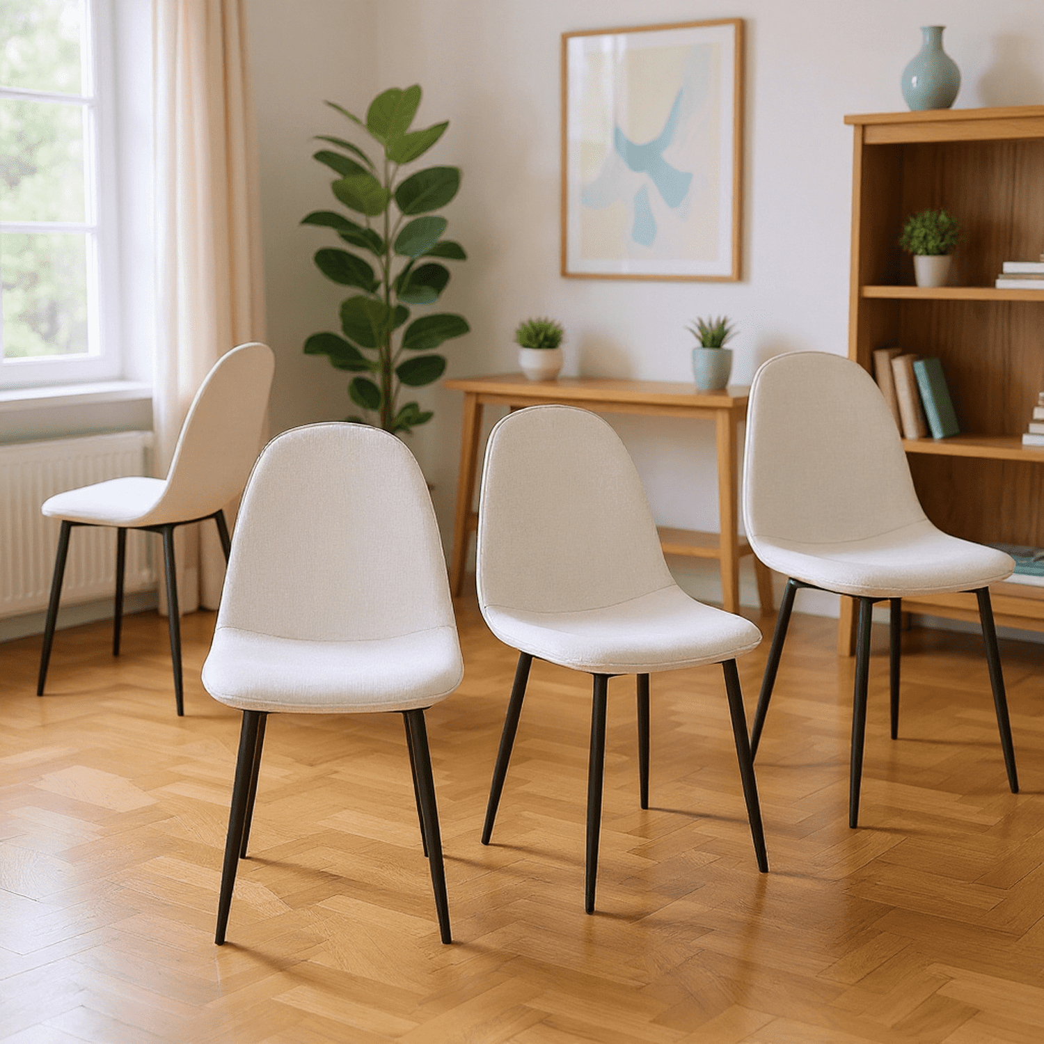 Homy Casa Lot de 4 Chaises de Salle à Manger, Chaises d'Appoint Modernes en Tissu Tweed Beige avec Pieds en Métal Robustes