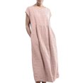 thumbnail image 1 of Innerwin Dresses Crew Neck Ladies Dress Beach Solid Color Loose Sundress Pink 2XL, 1 of 8