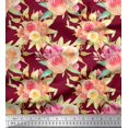 thumbnail image 1 of Soimoi Red Moss Georgette Fabric Leaves & Ranunculus Floral Print Fabric by the Yard 42 Inch Wide, 1 of 3