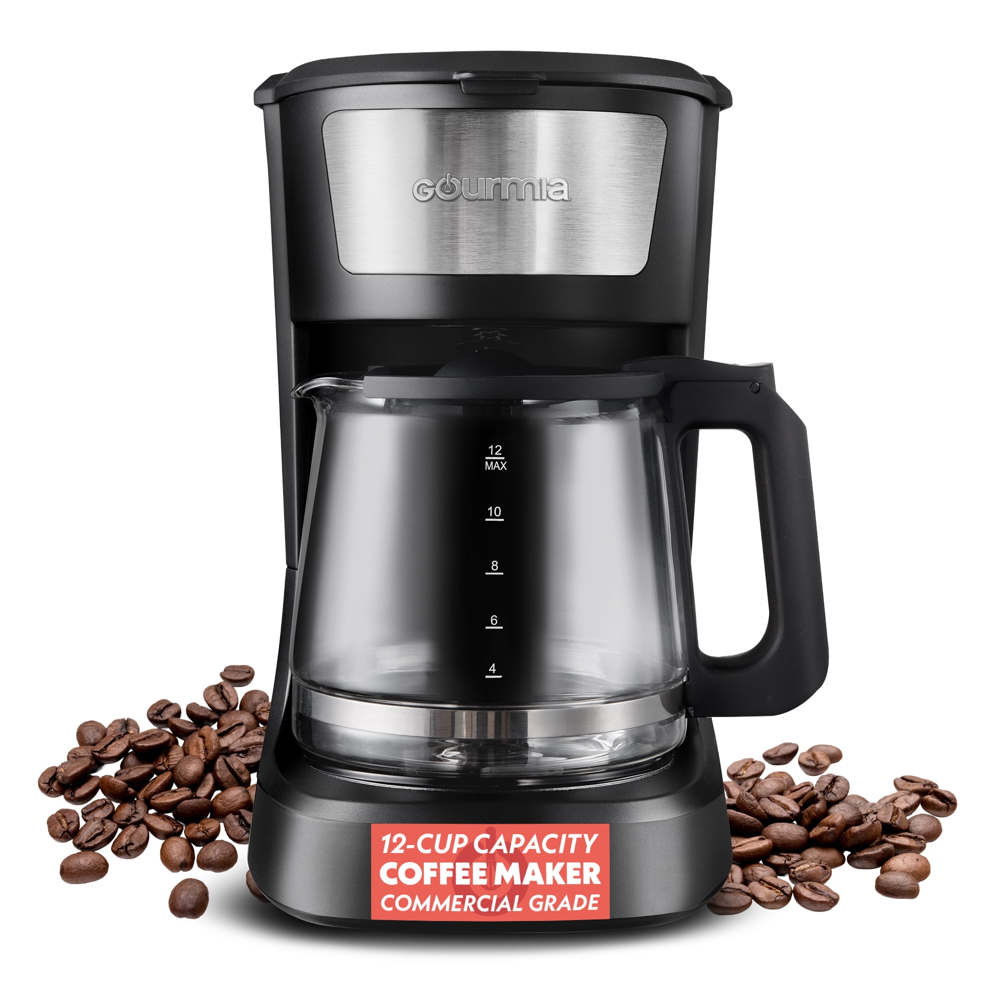 Gourmia Machine à café à une touche 12 tasses avec fonction Pause & Servez, Maintien au Chaud Automatique, Noir