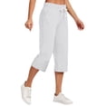 thumbnail image 2 of AherBiu Womens Capris for Summer Cotton Linen High Waisted Drawstring Cropped Pants Loose Lounge Capris Trousers, 2 of 6