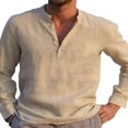 thumbnail image 1 of Mens Long Sleeve Button T Shirts Casual Plain Pullover Tops Loose Basic Tee, 1 of 2