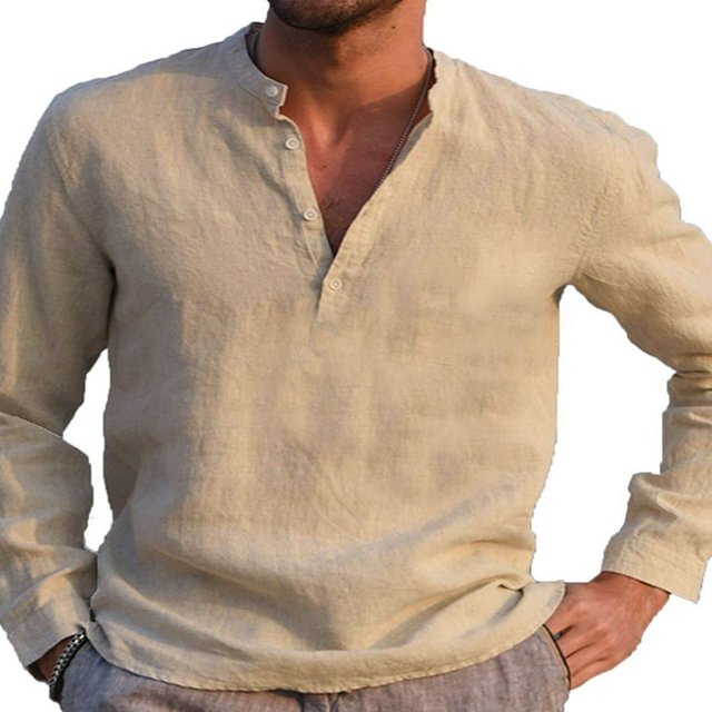 Mens Long Sleeve Button T Shirts Casual Plain Pullover Tops Loose Basic Tee