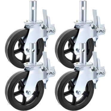 VEVOR Lot de 4 Roulettes d'Échafaudage 8 x 2 Pouces avec Double Verrouillage Roulettes Pivotantes en Caoutchouc 360 Degrés Roulettes Robustes Capacité de 1100 Lb par Roue