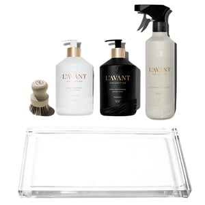 L'AVANT Collective Maison de luxe Essentiels -High Performing Savon à la main savon nettoyant polyvalent brosse à crampons Lucite Plateau -Ingrédients luxueux Bouteilles réutilisables (Linge de frêne)