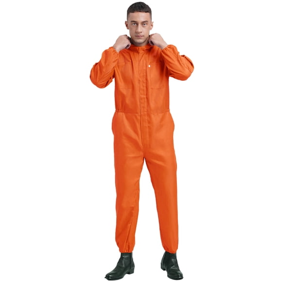 renvena Men's Work Overalls Mechanic Uniform Workshop Auto Workwear Coverall Jumpsuit Orange L/170