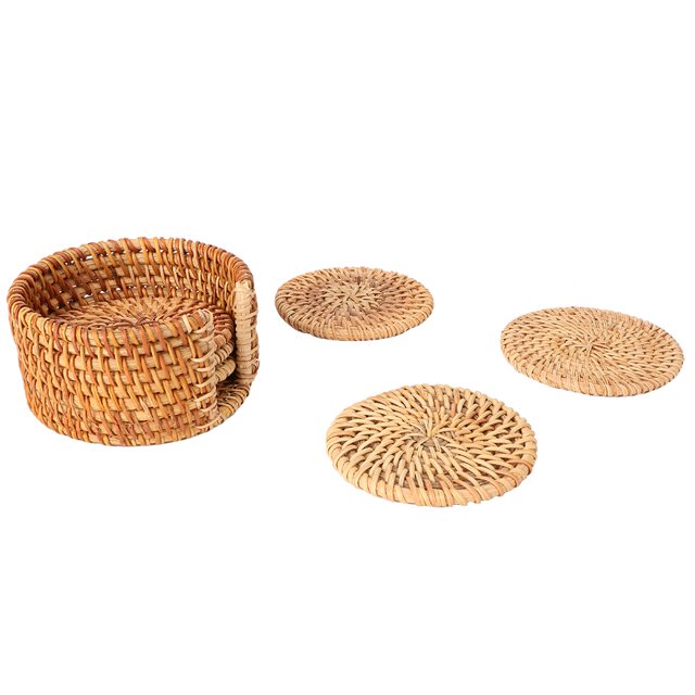 Ccdes 6pcs Vintage Rattan Drinks Tea Cup Mats Coasters Round Teapot Insulation Mat Decoration, Round Cup Mat,Cup Mat