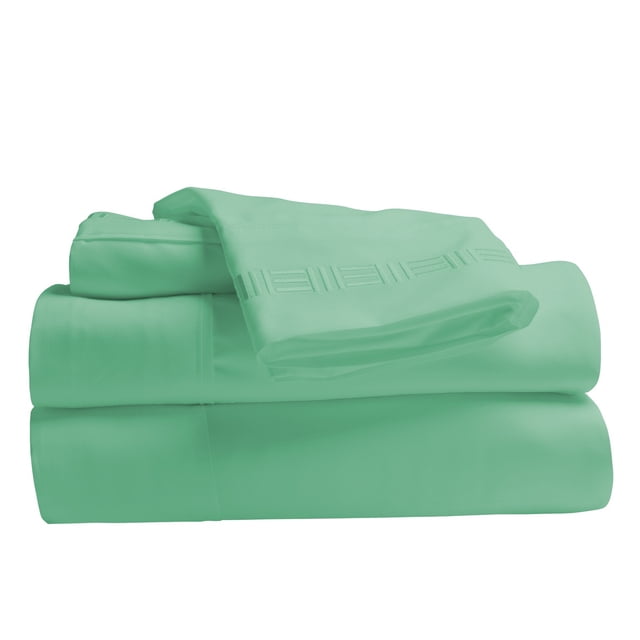 Comfy Bamboo World 9900 Series 100gsm Embroidered Bedsheets Sheet Set, king size, light green. This bedding set features ultra-soft microfiber sheets with hypoallergenic properties, wrinkle resistance, and deep pockets for mattresses up to 18 inches. Includes embroidered detailing for a polished look.