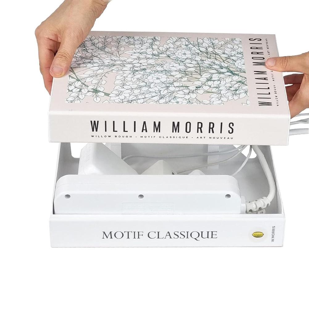 Organisateur de Cordons en Forme de Livre, Boîte de Cache-Câbles Décoratif Extensible L9T1